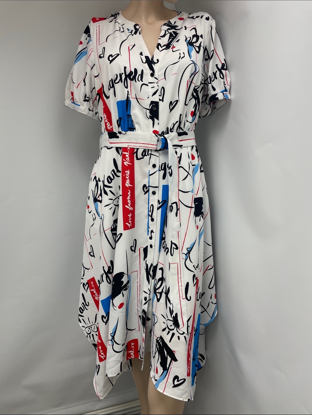 Karl Lagerfeld Paris Short Sleeve Graphic Print Dress, Size 14